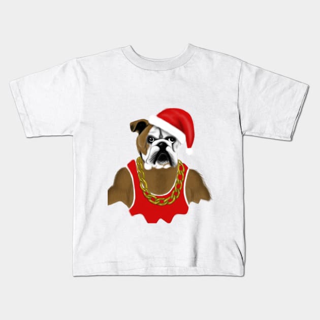 Gangster Santa Boxer Dog Funny Christmas Art Gift Kids T-Shirt by Merchweaver